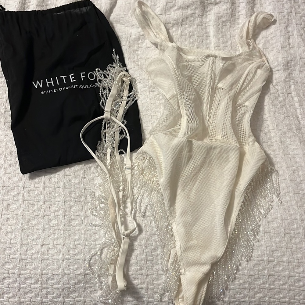 White Fox Boutique White Mesh Fringe Mini Dress - Picture 8 of 8